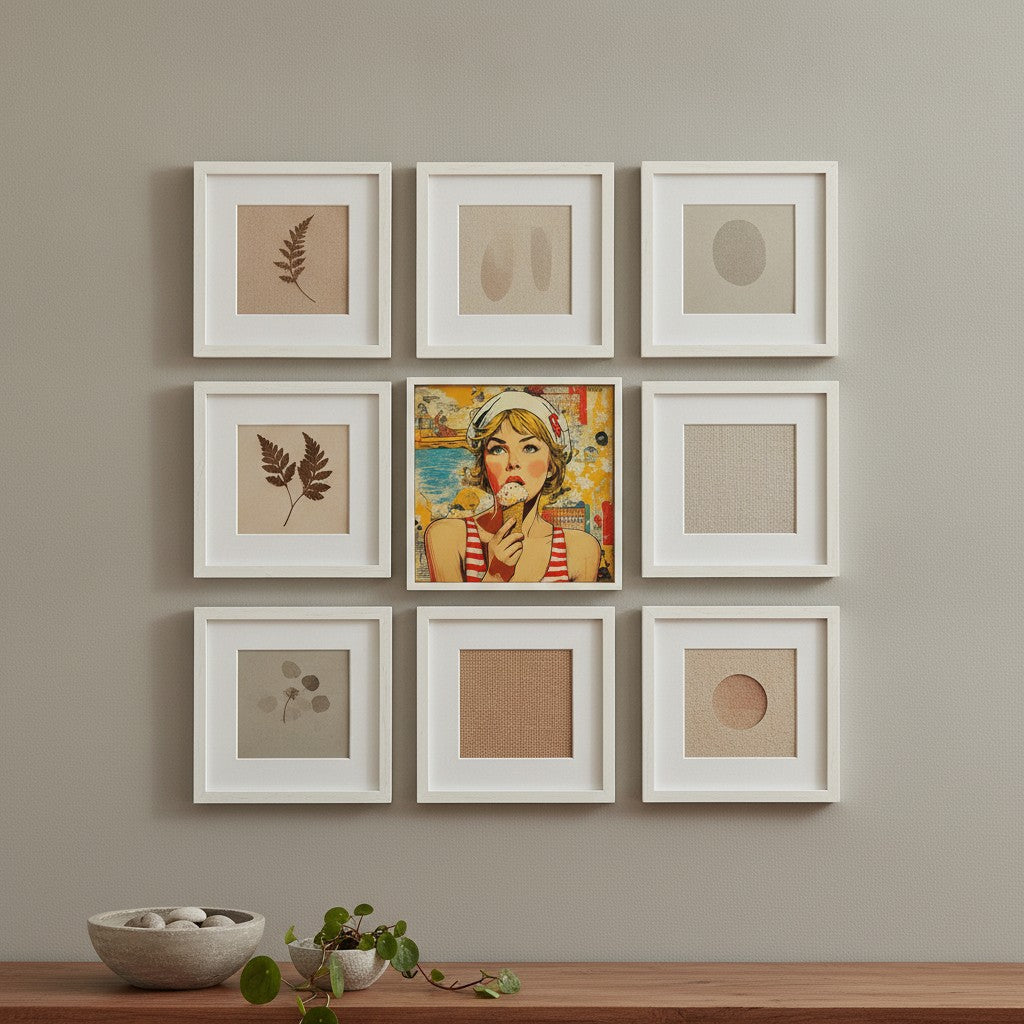 Retro Ice Cream Pop Art art print shown in a square grid gallery putty setting