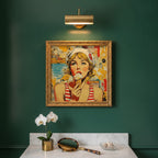 Retro Ice Cream Pop Art art print shown in a square powder room emerald setting