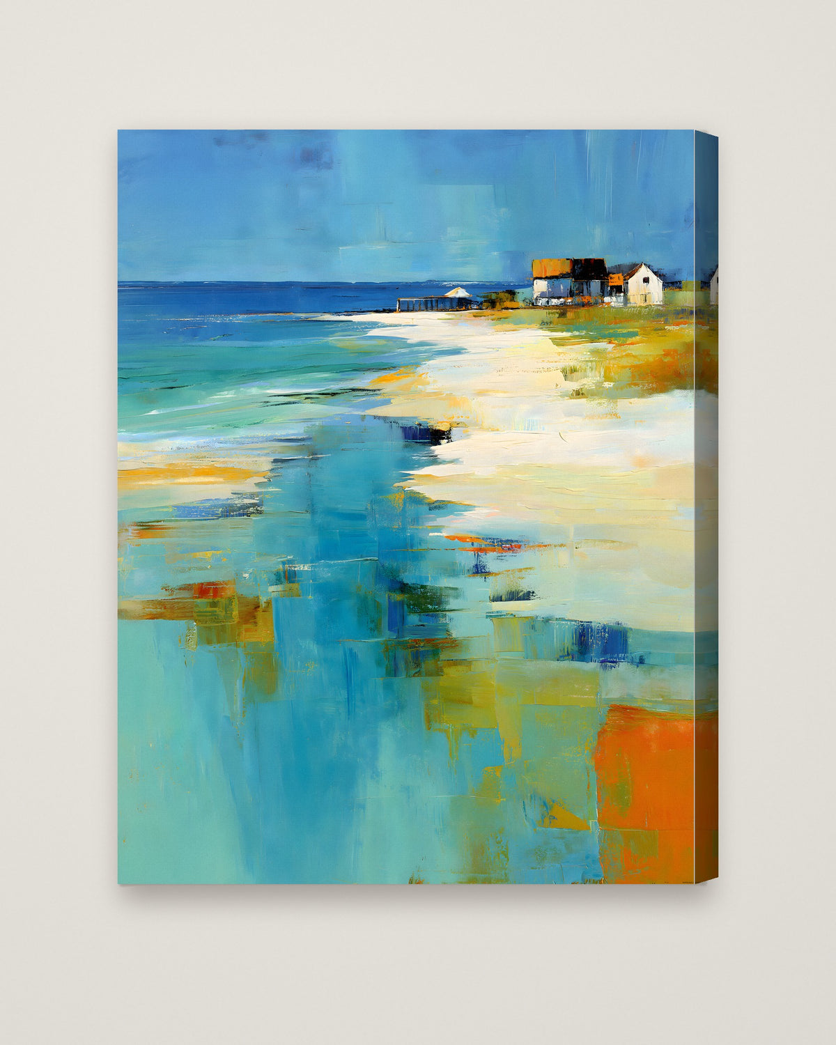 Abstract Coastal Beach House Art as a stretched canvas