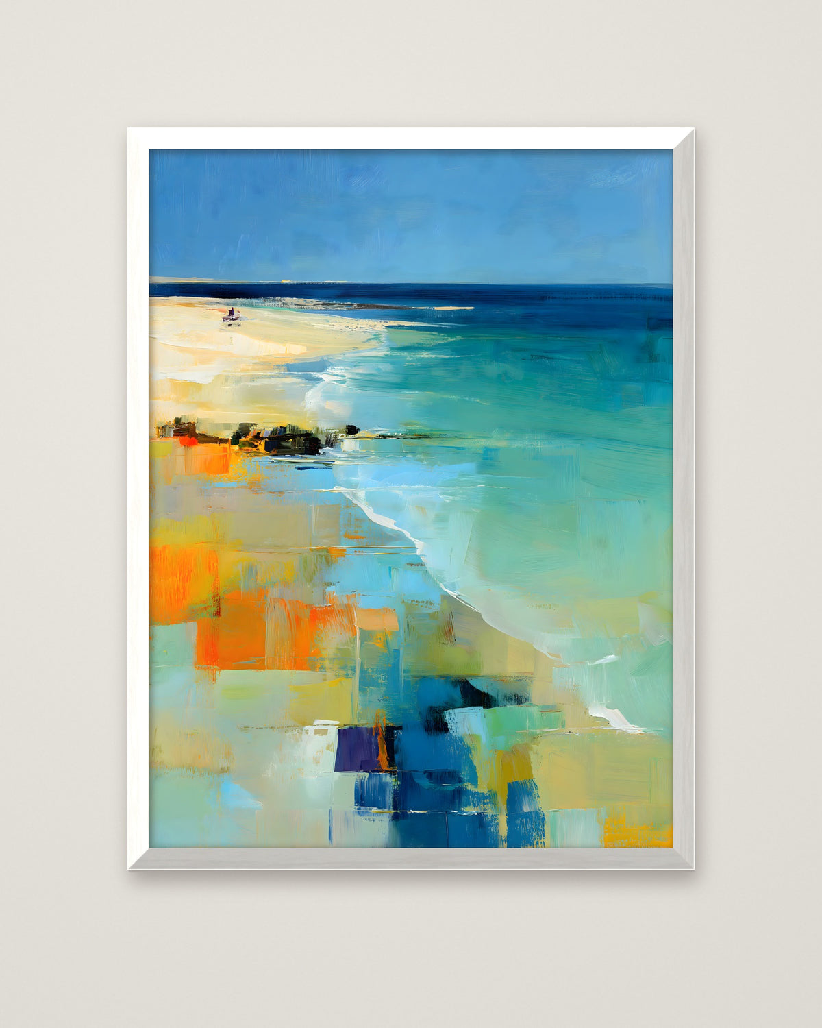 Abstract Coastal Beach Landscape Art in a white frame
