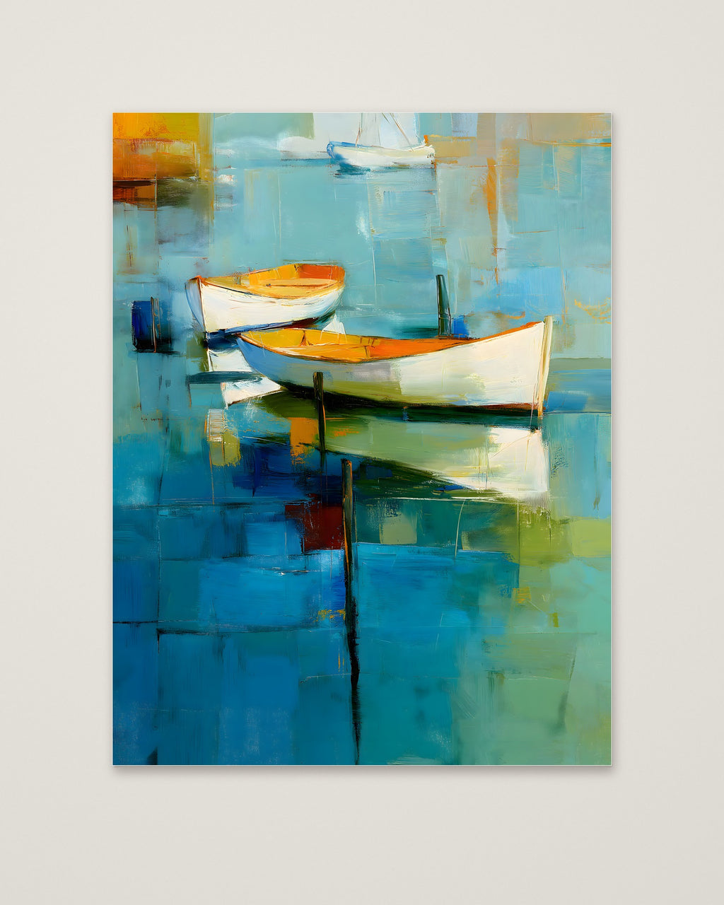 Abstract Coastal Boats Painting as an unframed matte paper print