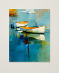Abstract Coastal Boats Painting as an unframed matte paper print