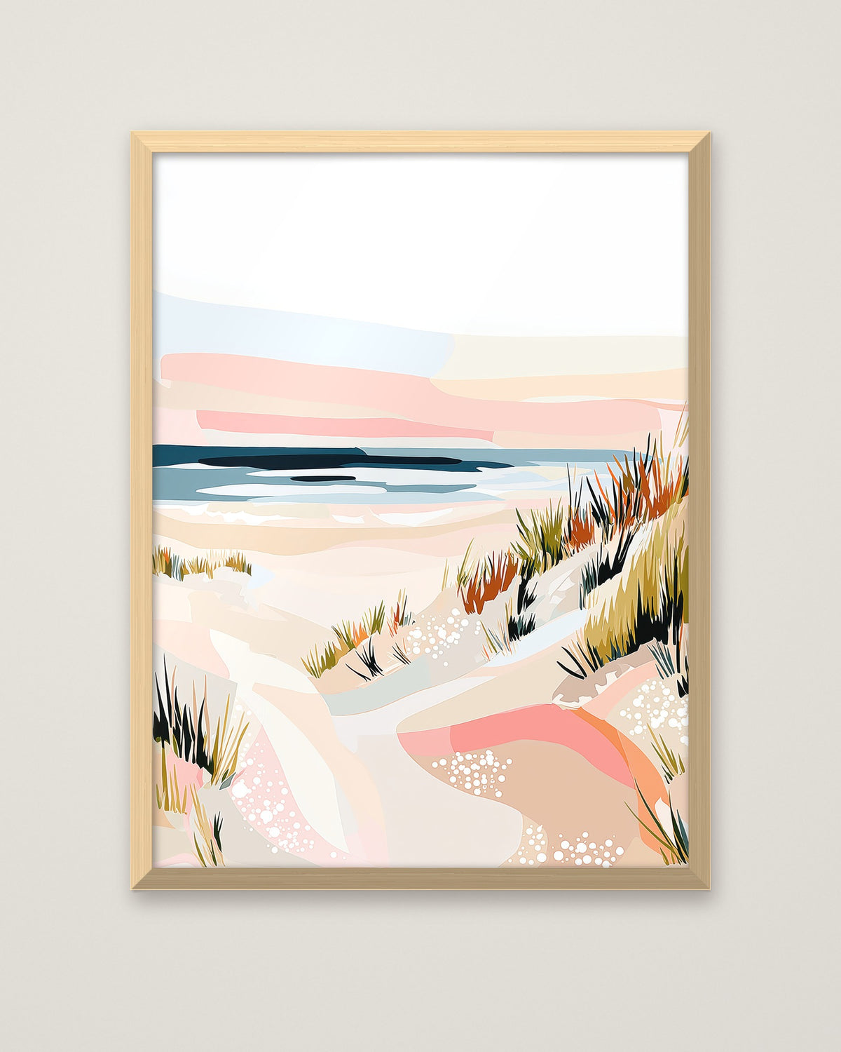 Abstract Coastal Sand Dunes Art in a natural wood frame