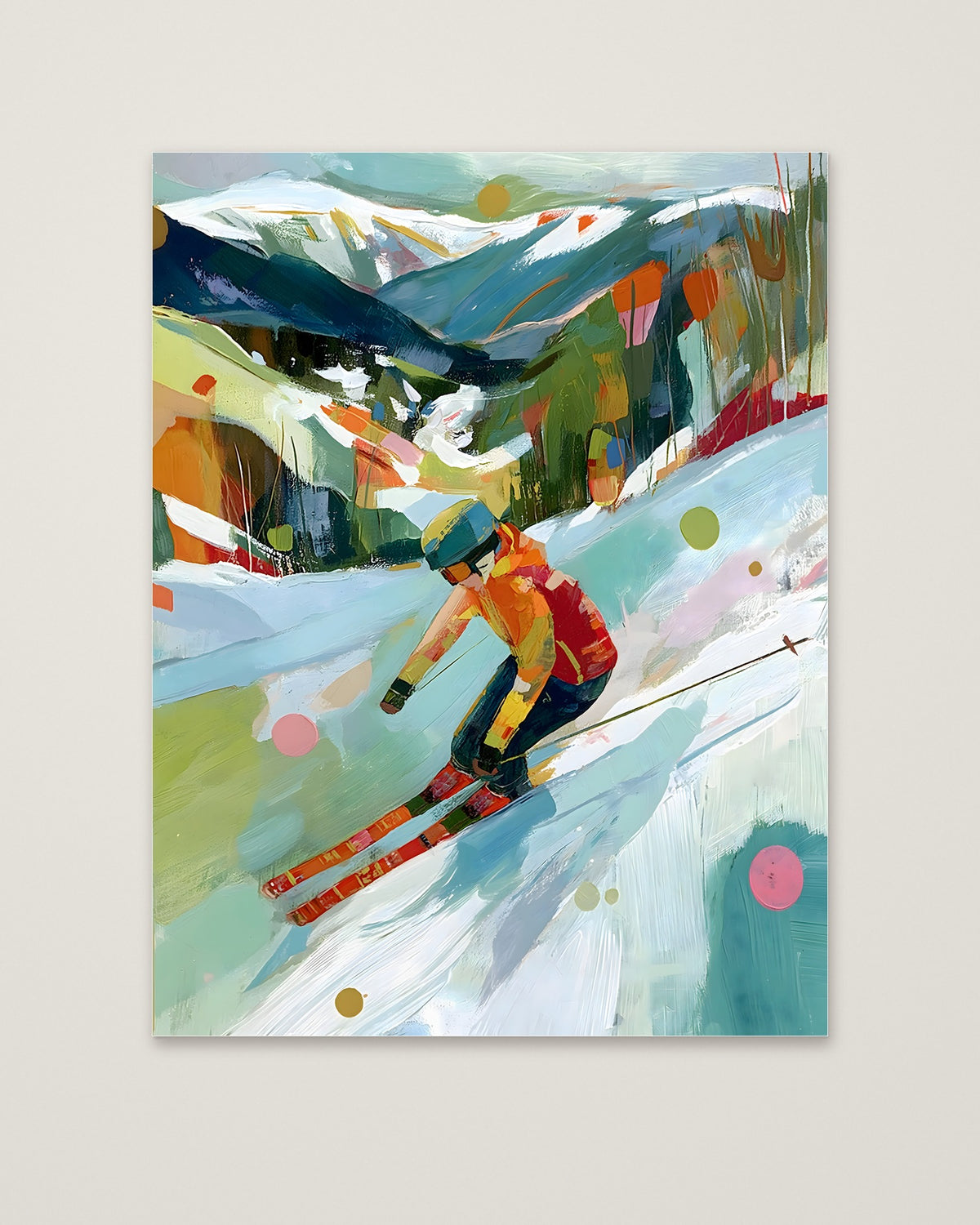 Abstract Colorful Skier Mountain Art as an unframed matte paper print