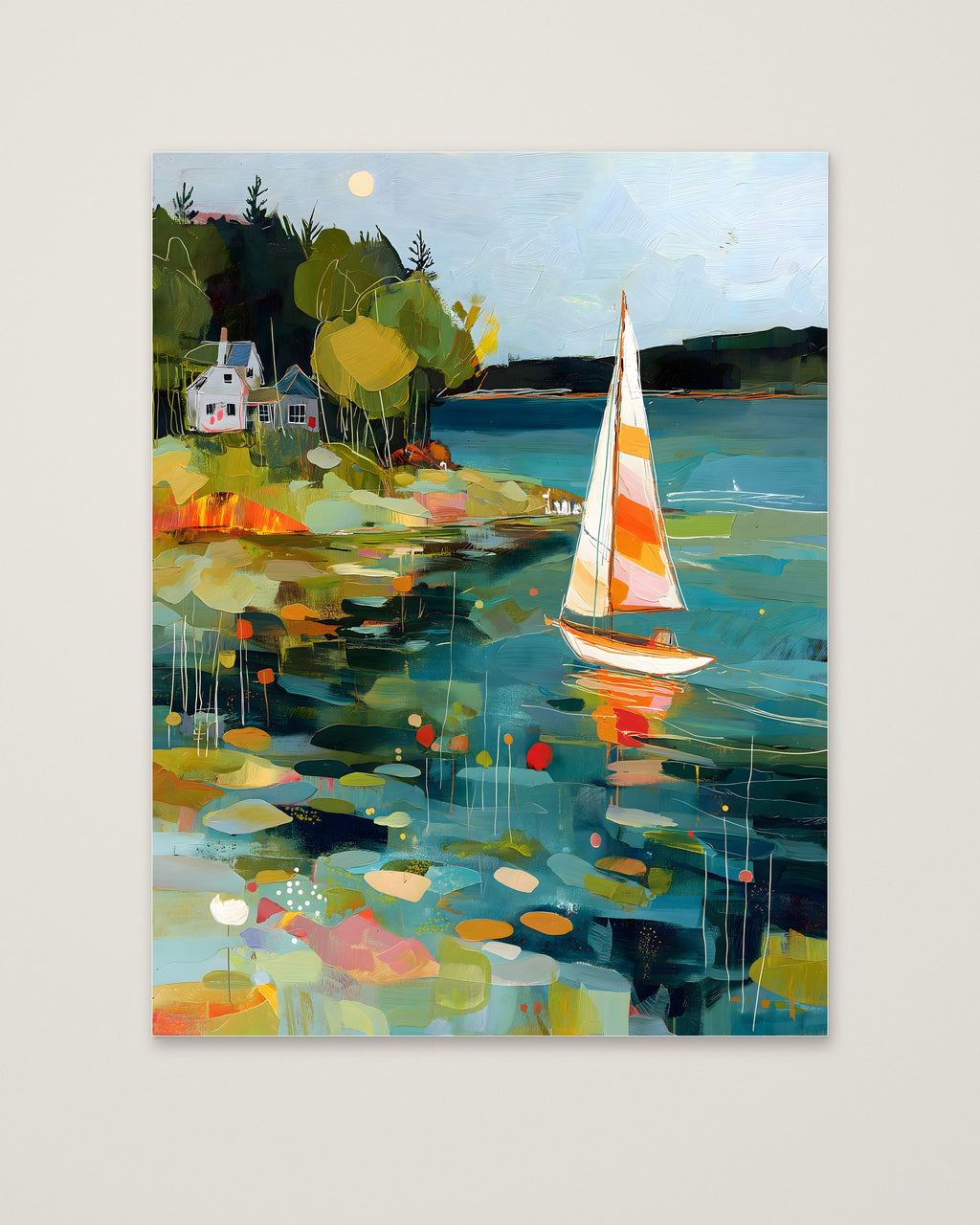 Abstract Sailboat Coastal Painting as an unframed matte paper print