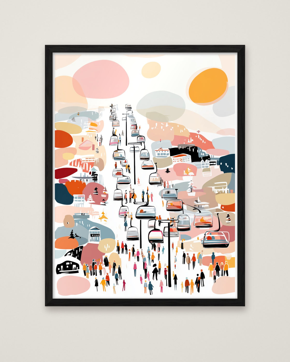 Abstract Ski Resort Gondola Art in a black frame