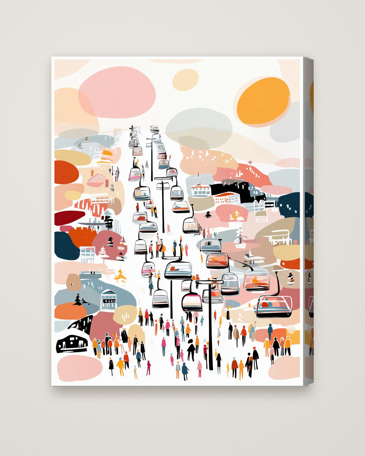 Abstract Ski Resort Gondola Art as a stretched canvas