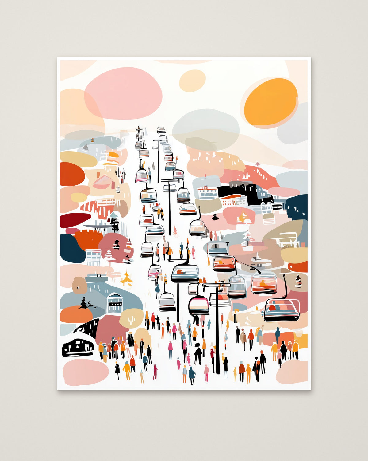 Abstract Ski Resort Gondola Art as an unframed matte paper print