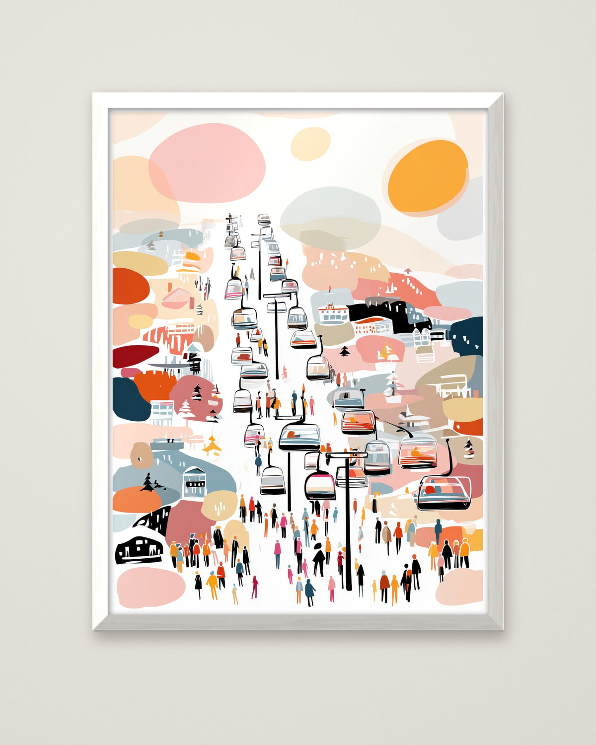 Abstract Ski Resort Gondola Art in a white frame