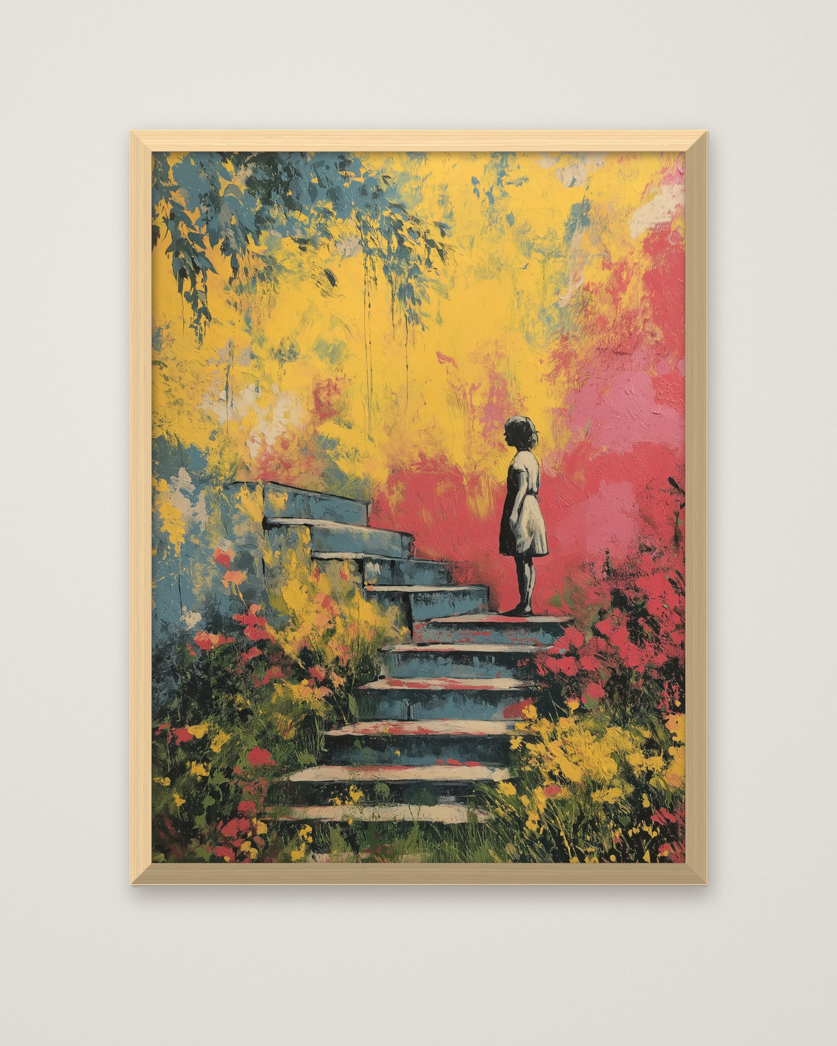 Banksy Inspired Love Street Art in a natural wood frame