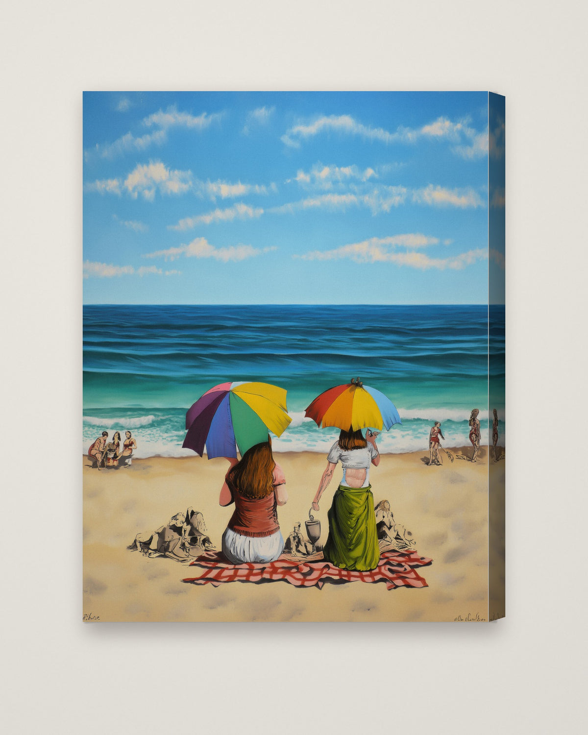 Banksy Style Beach Umbrella Art as a stretched canvas