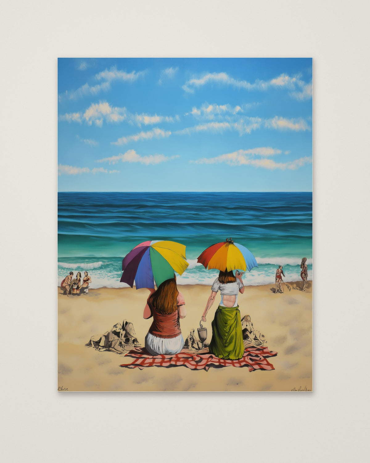 Banksy Style Beach Umbrella Art as an unframed matte paper print