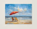 Beach Chairs Umbrella Ocean Painting as an unframed matte paper print