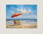 Beach Chairs Umbrella Ocean Painting as an unframed matte paper print