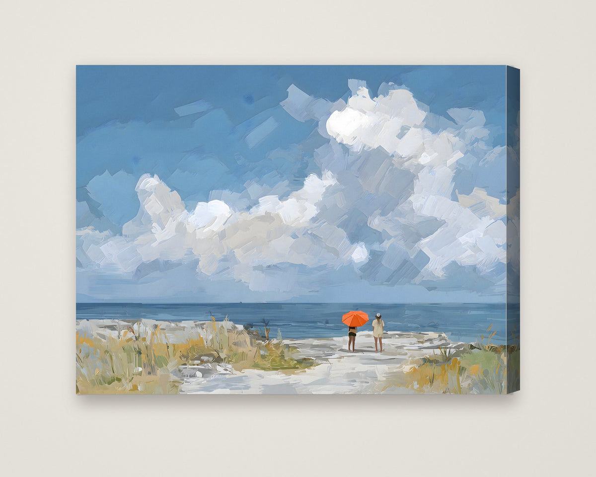 Beach Figures Ocean Painting as a stretched canvas