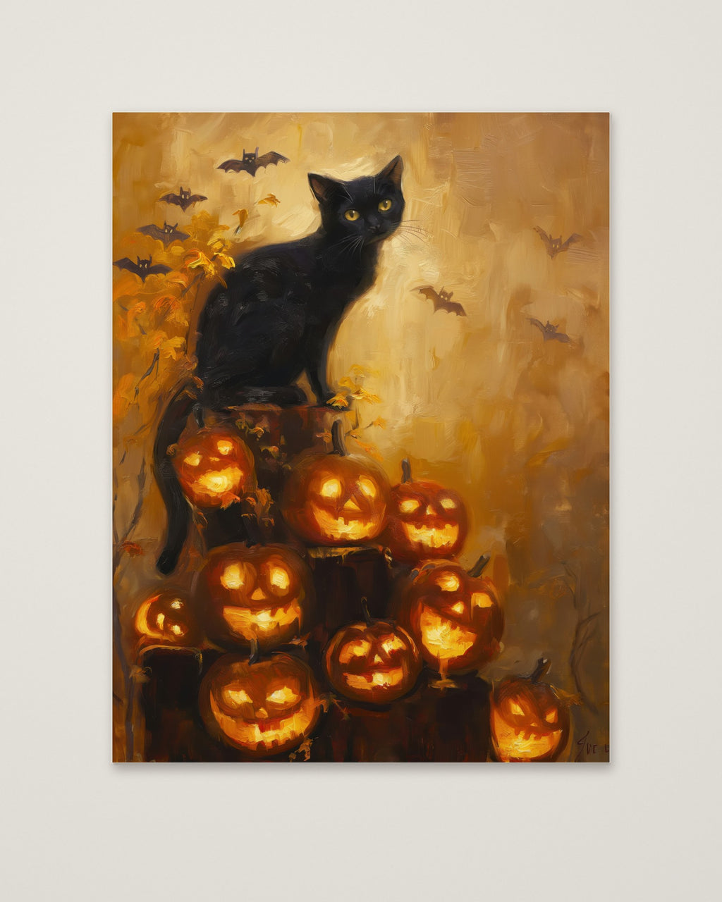 Black Cat Halloween Pumpkin Art as an unframed matte paper print