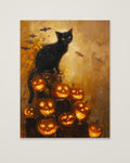 Black Cat Halloween Pumpkin Art as an unframed matte paper print