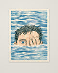 Block Print Swimmer Emerging Water as an unframed matte paper print