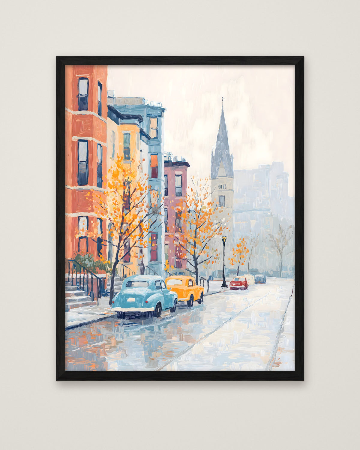 Boston Autumn Street Scene in a black frame