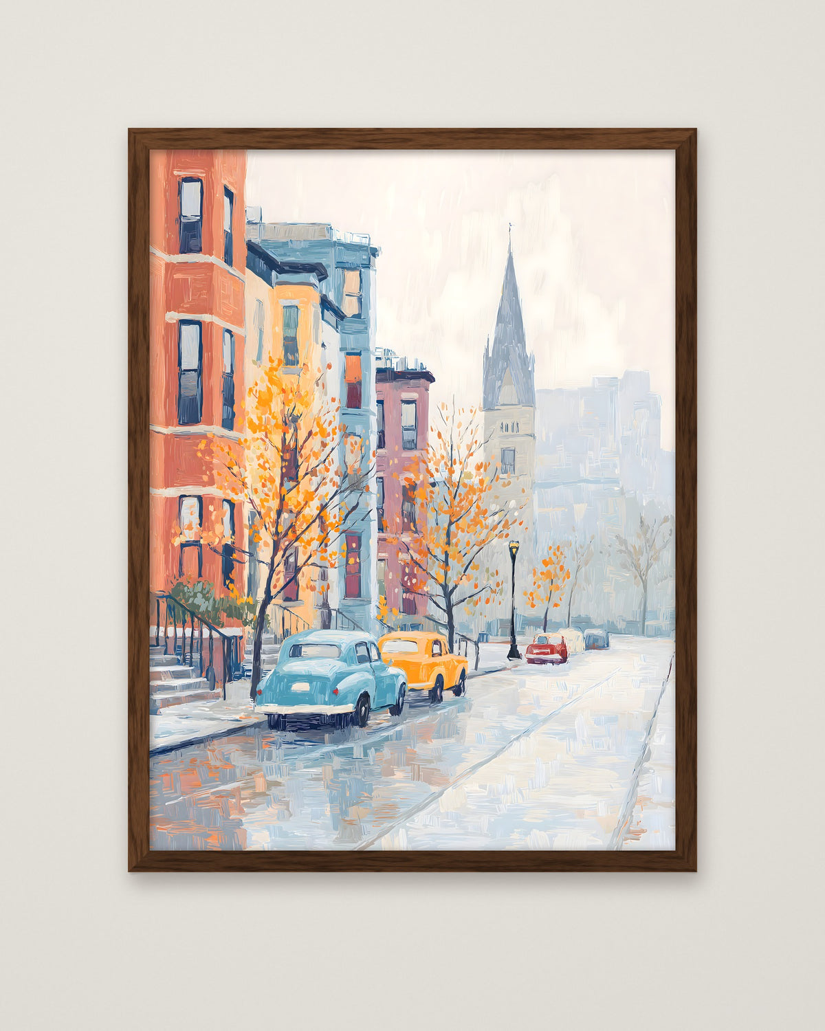 Boston Autumn Street Scene in a dark wood frame