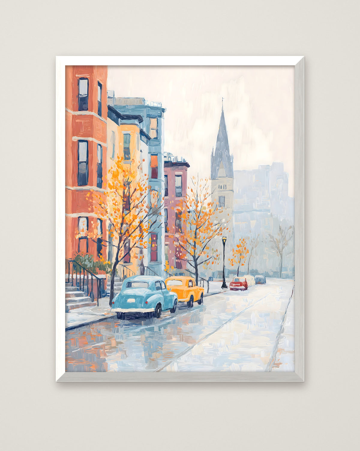 Boston Autumn Street Scene in a white frame