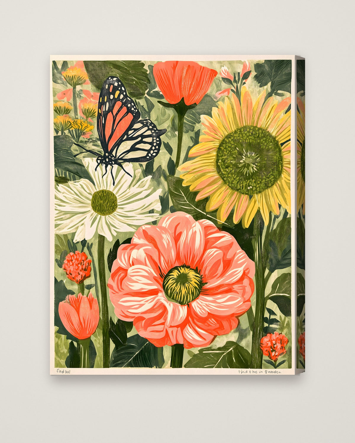 Botanical Butterfly Garden Art as a stretched canvas