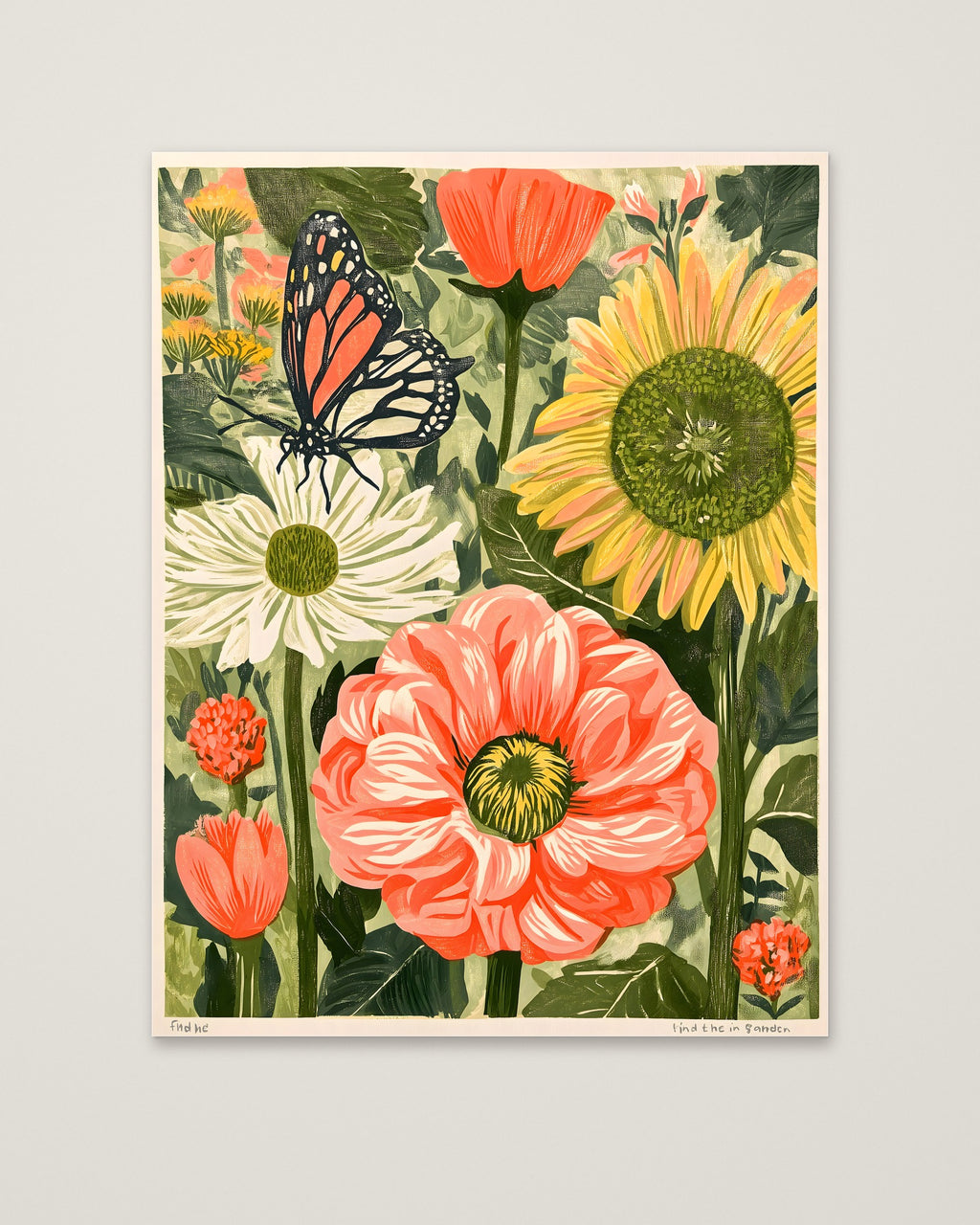 Botanical Butterfly Garden Art as an unframed matte paper print