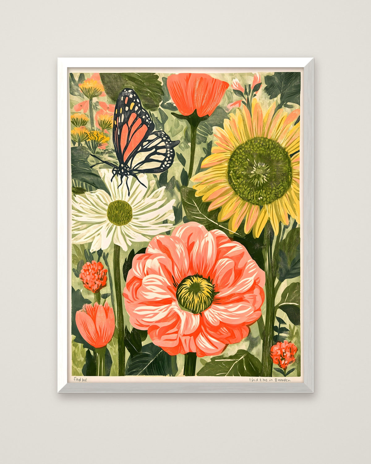Botanical Butterfly Garden Art in a white frame