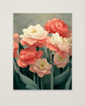 Botanical Peony Tulip Floral Art as an unframed matte paper print