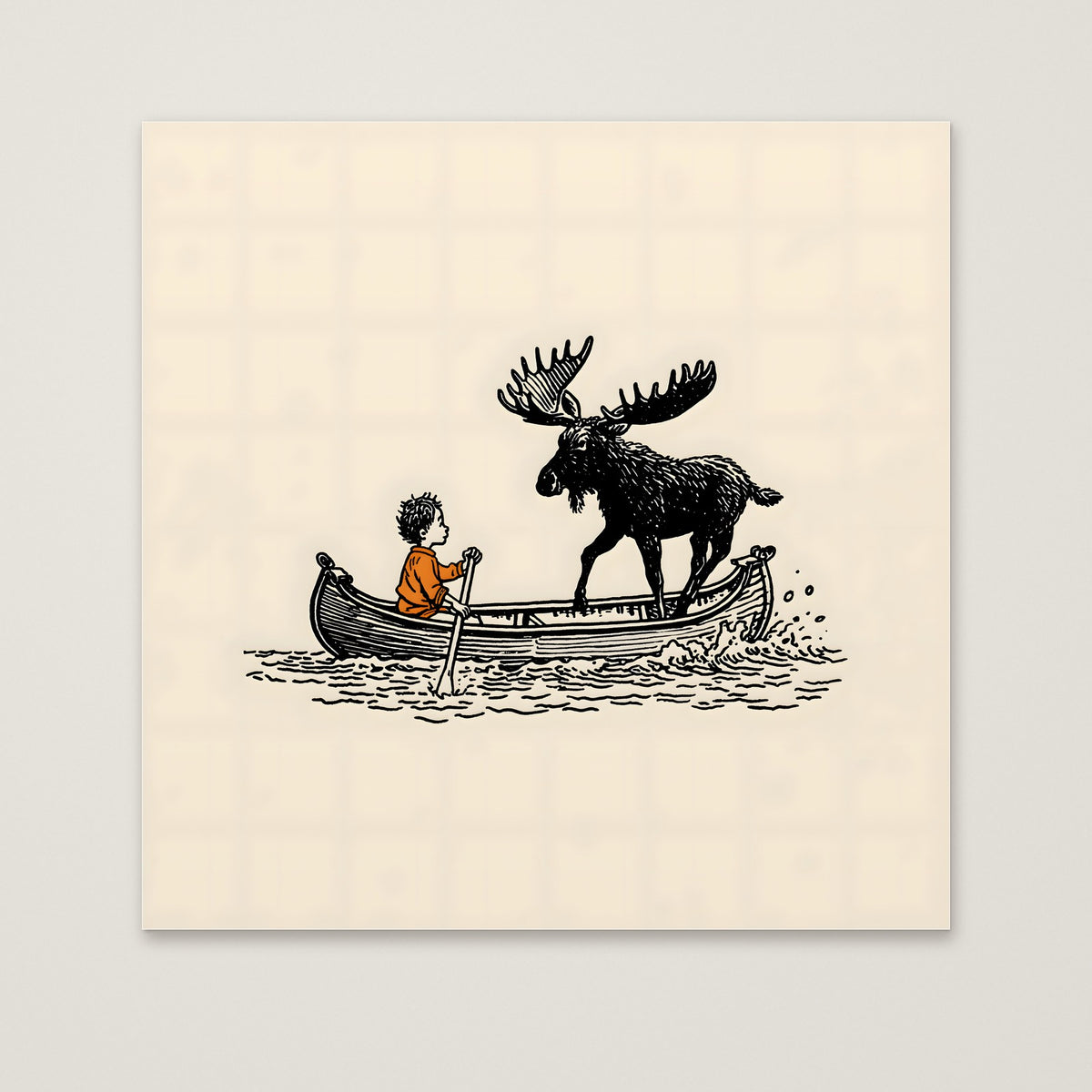 Boy and Moose Canoe Art as an unframed matte paper print