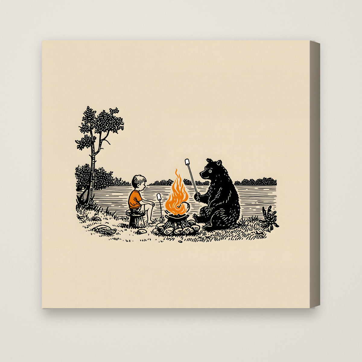 Boy Bear Campfire Art as a stretched canvas