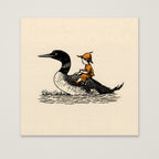 Boy Riding Loon Bird Art as an unframed matte paper print