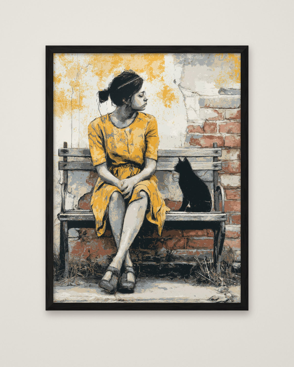 Brick Bench Wabi Sabi Art in a black frame