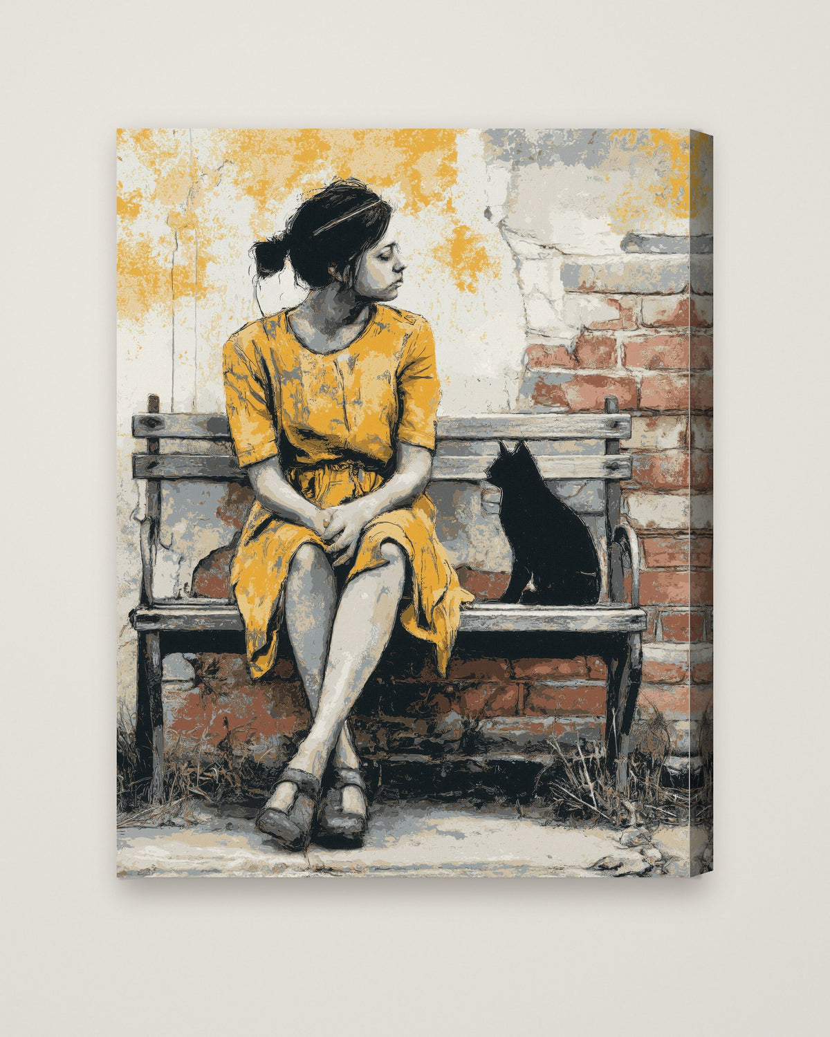 Brick Bench Wabi Sabi Art as a stretched canvas
