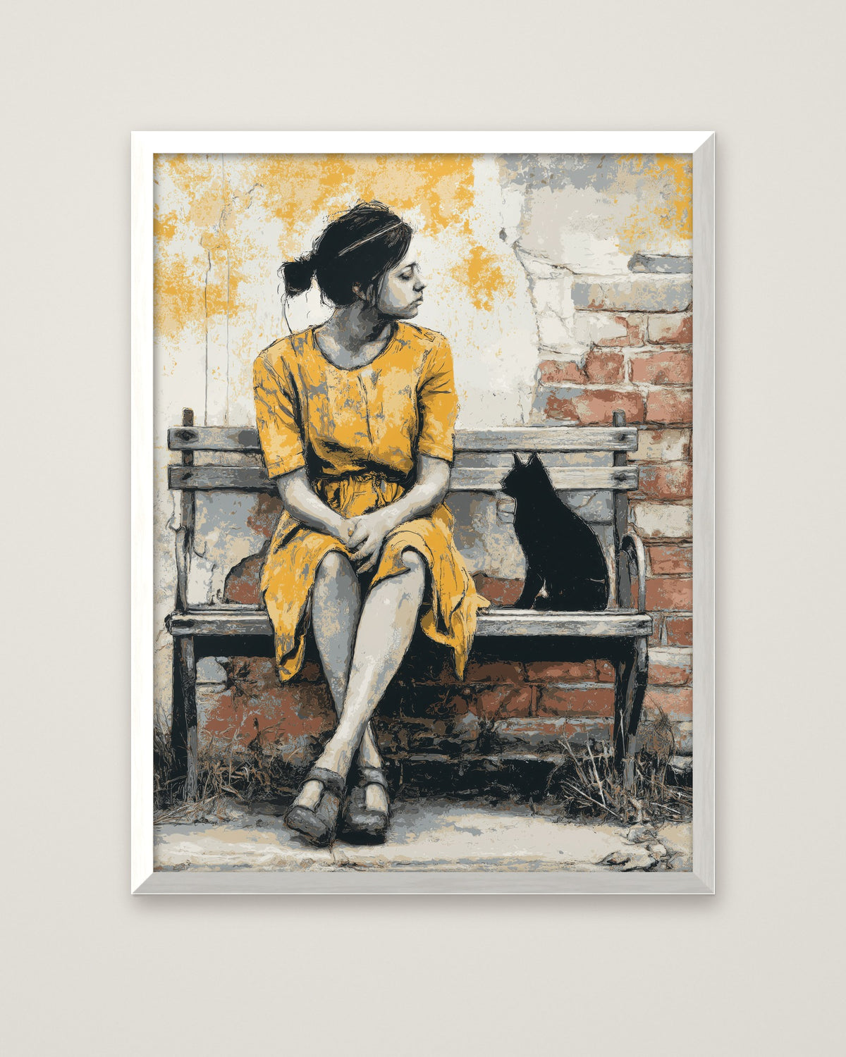 Brick Bench Wabi Sabi Art in a white frame