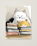 Cats and Books Illustration as an unframed matte paper print