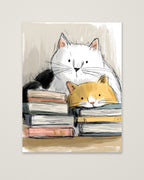 Cats and Books Illustration as an unframed matte paper print