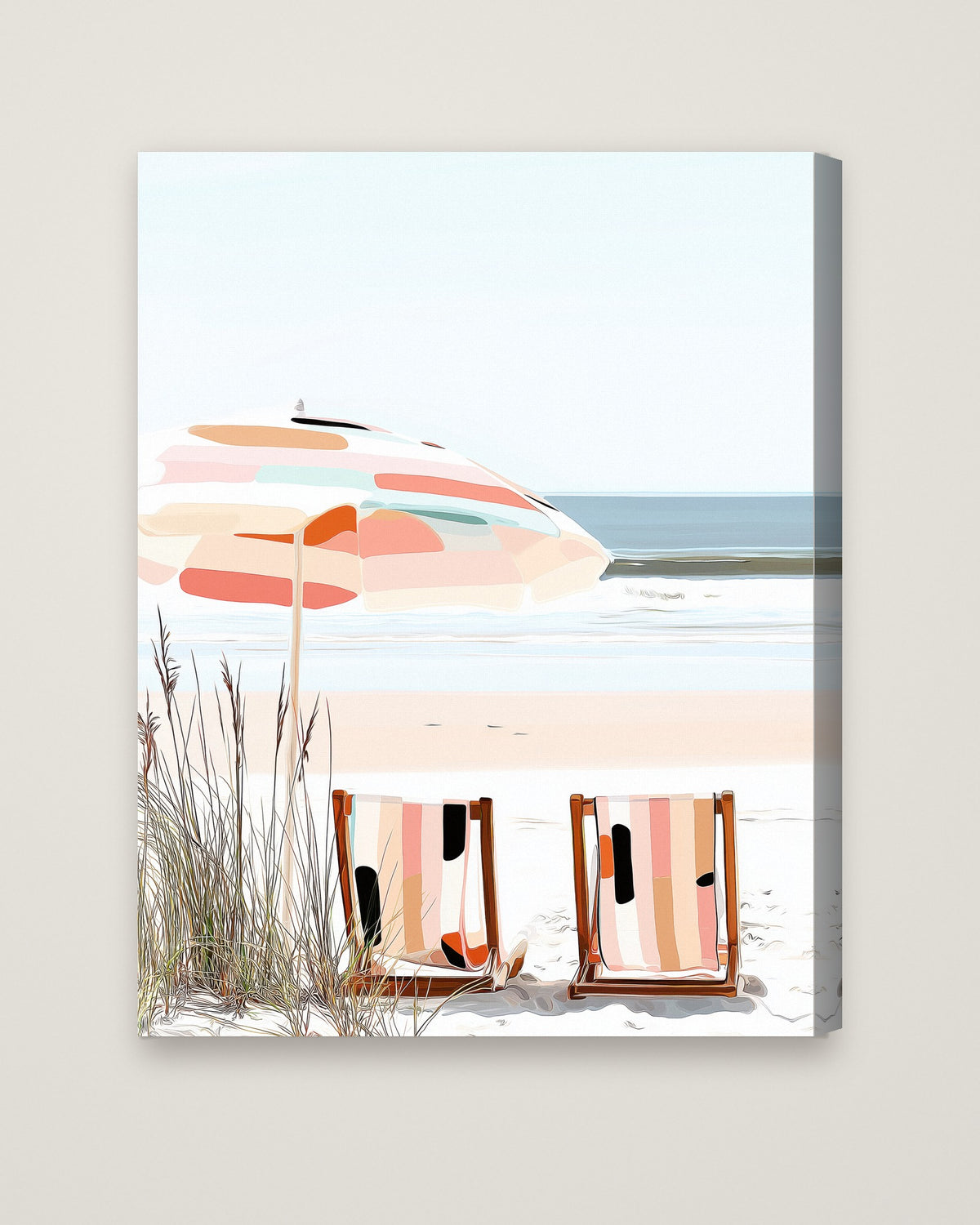 Coastal Beach Chairs Art as a stretched canvas