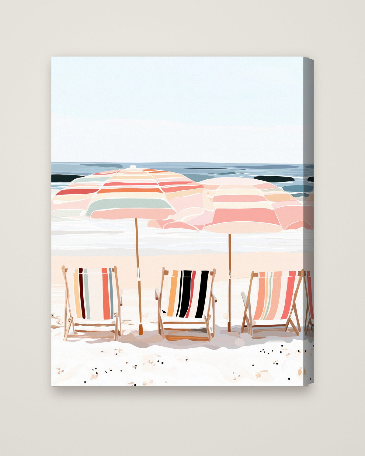 Coastal Beach Chairs Umbrella Art as a stretched canvas