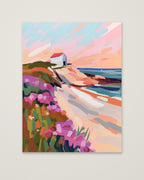 Coastal Cliffside Floral Landscape Art as an unframed matte paper print