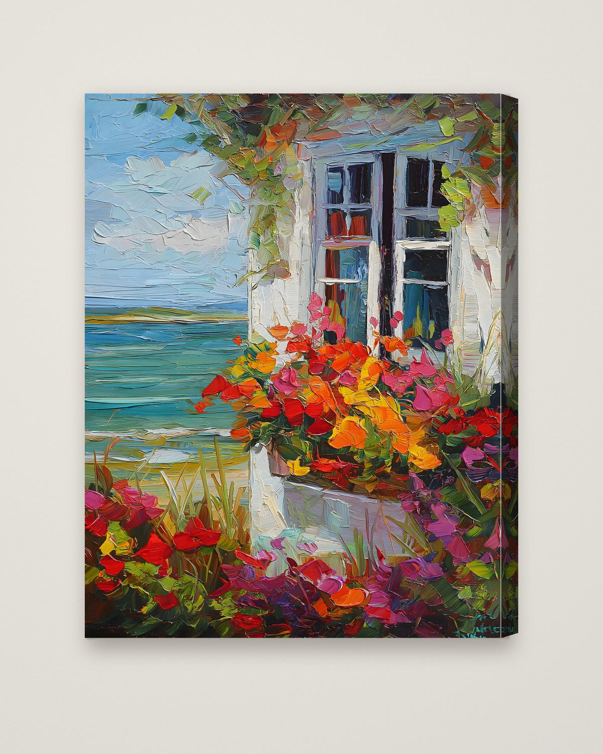 Coastal Cottage Flower Garden Art as a stretched canvas
