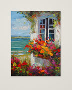 Coastal Cottage Flower Garden Art as an unframed matte paper print