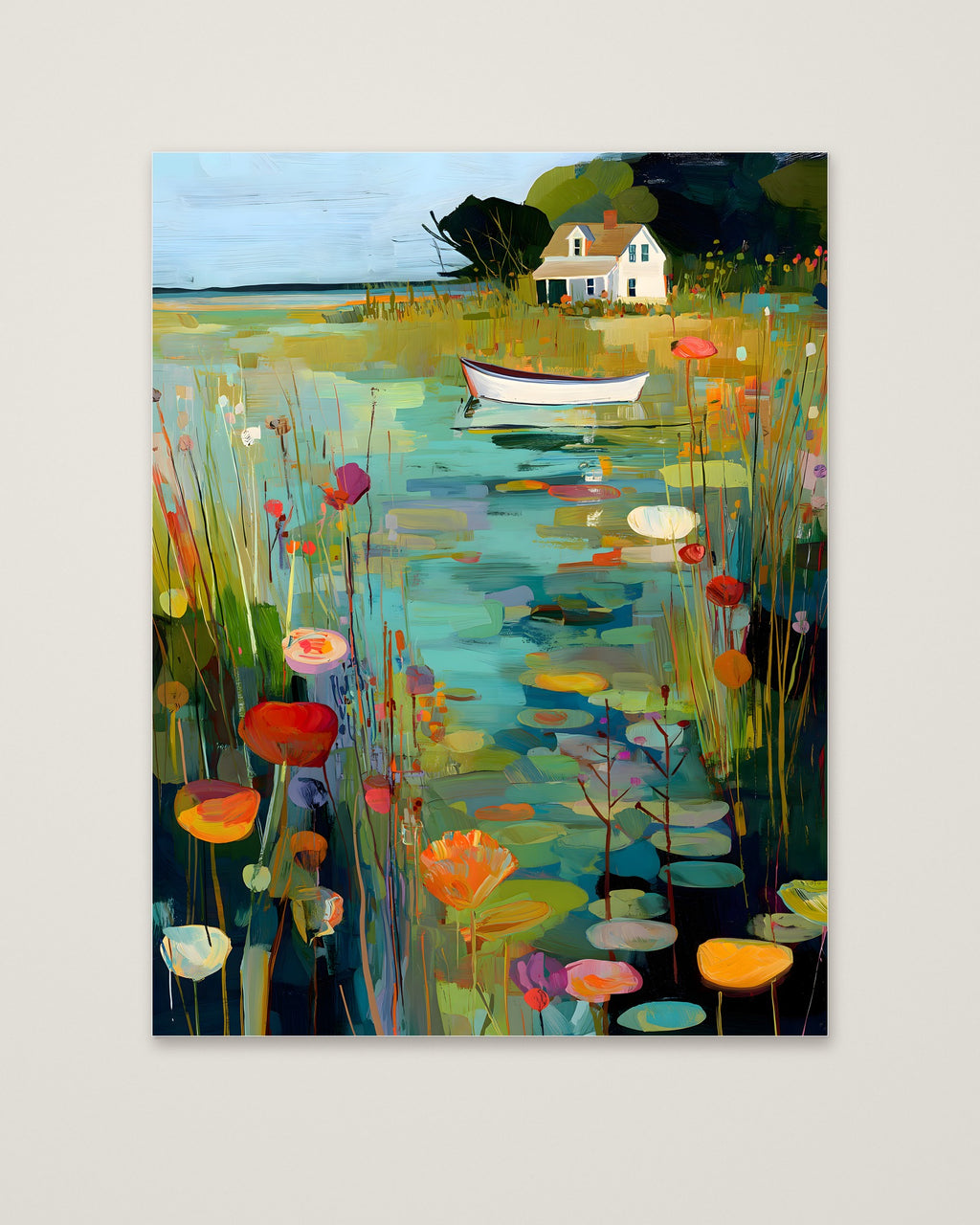 Coastal Cottage Lily Pond Art as an unframed matte paper print