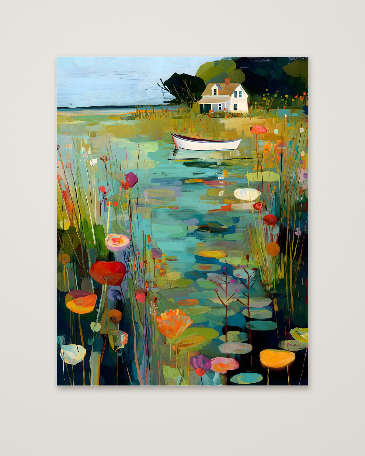 Coastal Cottage Lily Pond Art as an unframed matte paper print