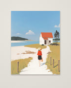 Coastal Cottage Woman Walking Art as an unframed matte paper print