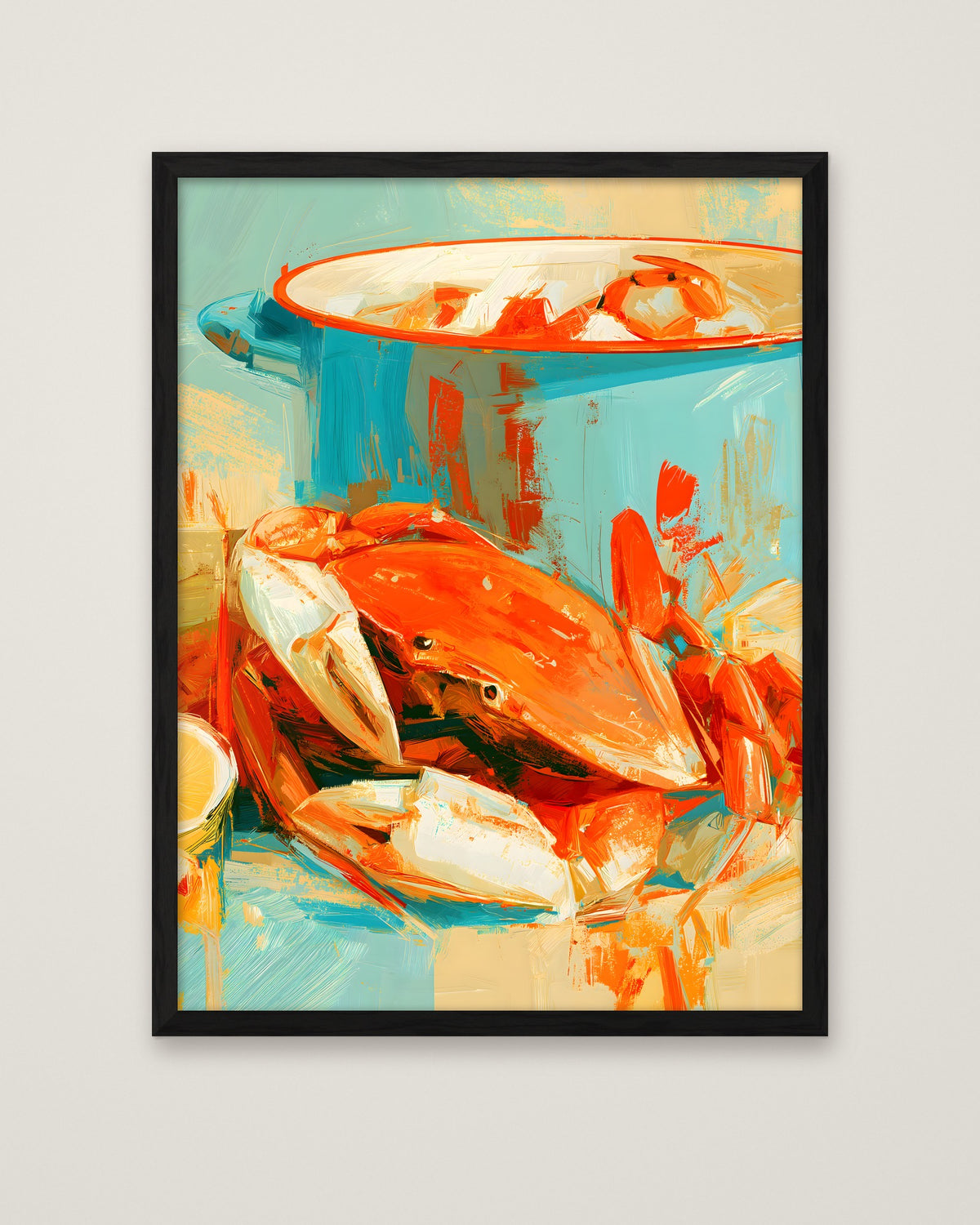 Coastal Crab Still Life Art in a black frame