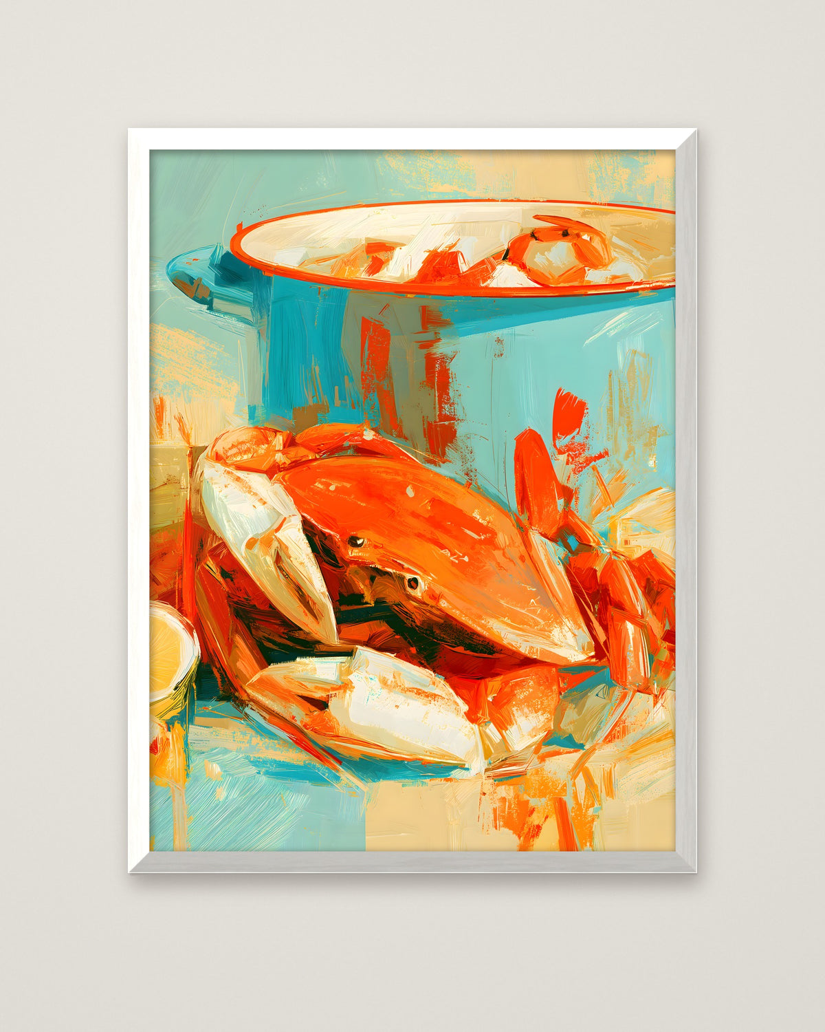 Coastal Crab Still Life Art in a white frame