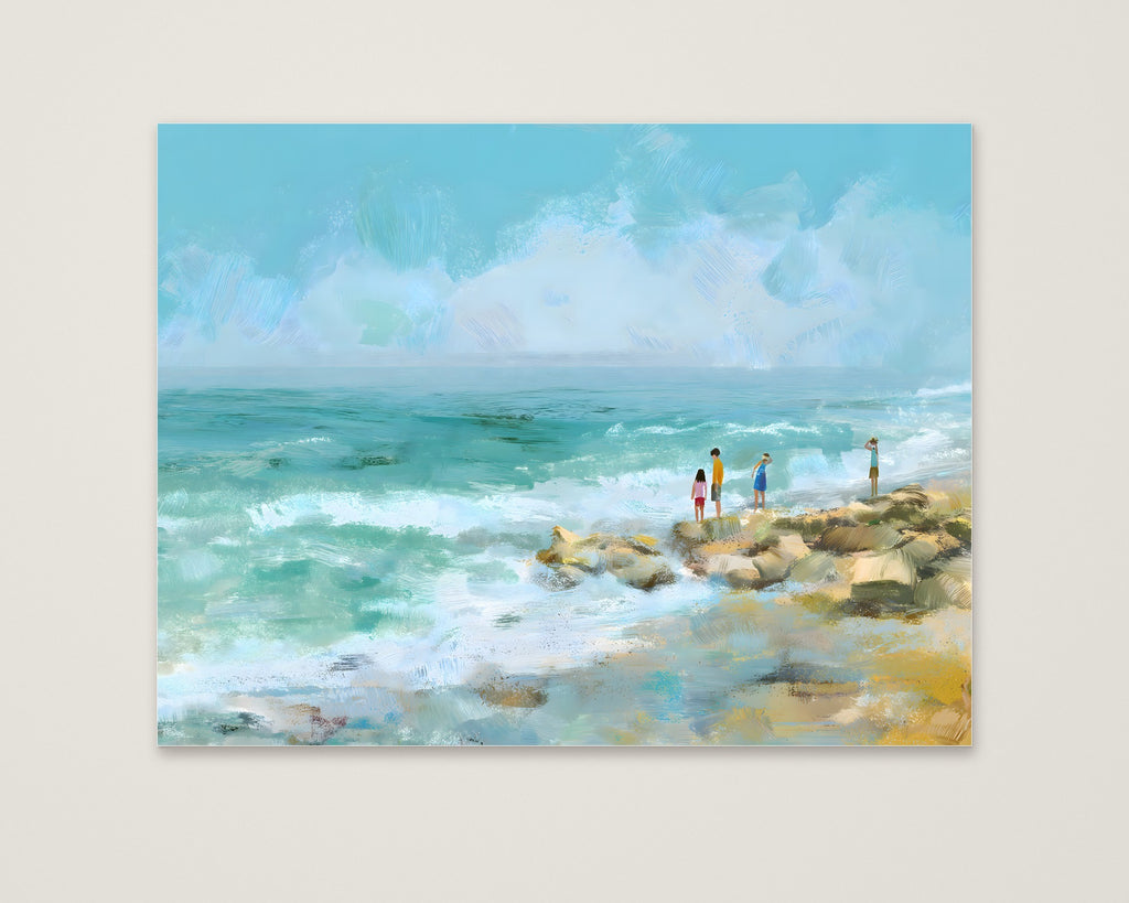 Coastal Family Figures Impressionist Art as an unframed matte paper print