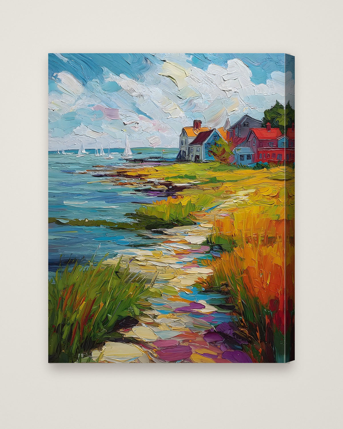 Coastal New England Village Art as a stretched canvas