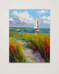 Coastal Sailboat Dune Grass Art as an unframed matte paper print